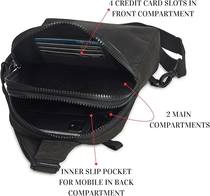 Leather Sling Bag for Women Genuine Crossbody Purse Small Trendy Cross Over Chest Phone and Credit Card Slots (Black Crazy Horse)