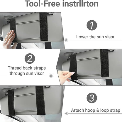 Car Sun Visor Organizer, Adjustable Straps Tactical Visor Organizers with 1000D Polyester Zipper Visor Storage Pouch & Sunglasses Holder Clip, Fits Most Vehicles, SUVs, Pockets, Trucks (Black)