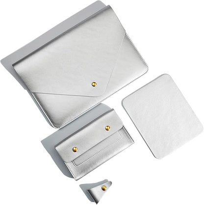 Laptop Sleeve Compatible with 2024 13inch MacBook Air M3 A3113, 13 MacBook Pro M2, Surface Pro 3 4 5 6 7, Dell XPS 13 with Small Pouch, Mouse Pad and Cord Holder Color Silver