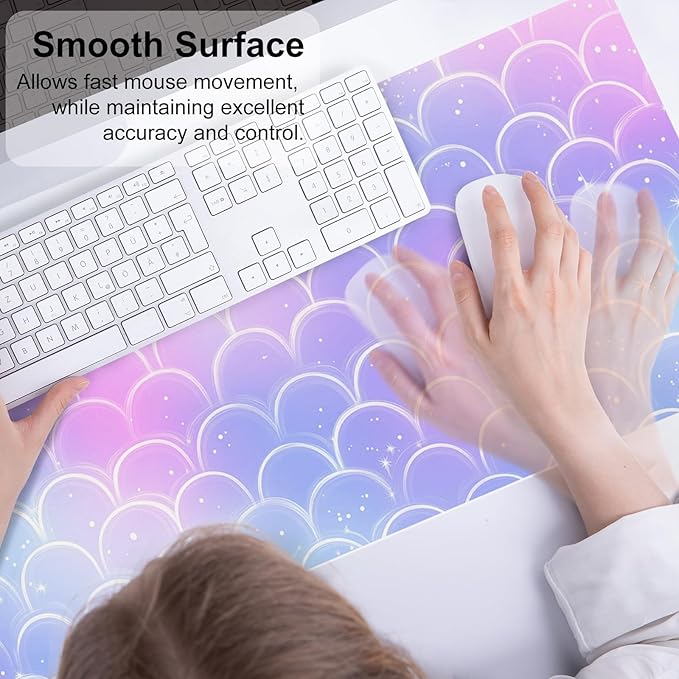 QiyI Multifunctional Office Desk Pad, Water-Resistant PU Leather Mouse Pad, Home Décor Large Desk Organizer Mat, Non Slip Base Writing Pads for Home & Office 31.5" x 11.8" - Mermaid Scales