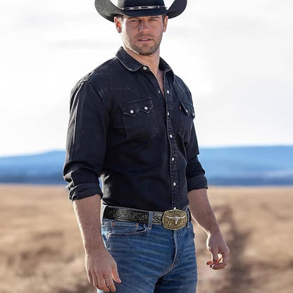 Cowboy Western Ratchet Belt for Men Women with Automatic Western Buckle, Ratchet Cowboy Leather Belt for Jeans Gifts
