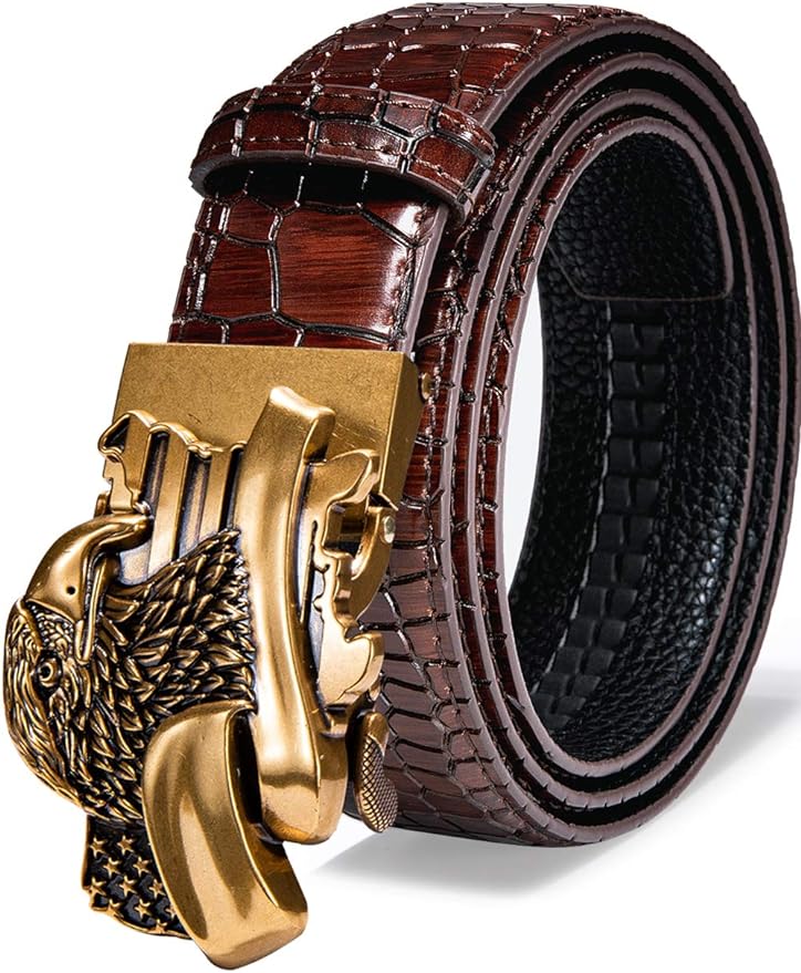 Barry.Wang Mens Belts Leather Ratchet Automatic Buckle Slide Click 1 3/8" Designer Dress Fashion Classic Casual Work Business