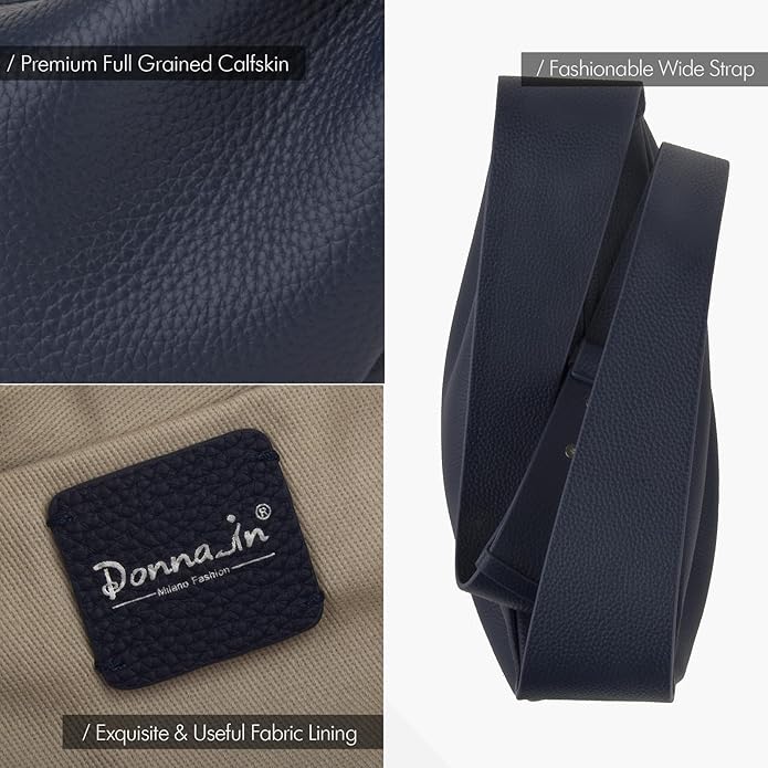 DONNAIN Genuine Leather Sling Bags Crossbody Women, Minimalist Style Casual Chest Bags with Wide Strap