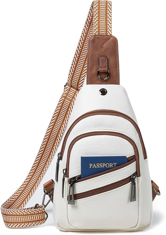 Leresas 7L Crossboydy Sling Bag for Women Vegan Leather Crossbody Purse Fanny Pack Chest Bag for Travel, Beige