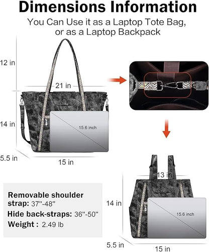 FADEON Large Laptop Tote Bag for Women Designer Leather Laptop Bag Fashion Travel Backpack Purse Shoulder Handbag