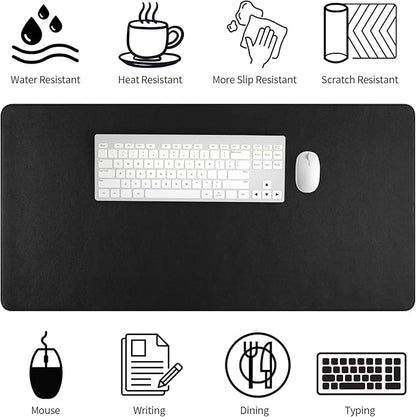 Bloss Desk Mat with Stitched Edges, Leather Large Mouse Pad, Non-Slip Desk Protector Mat, Desk Blotter, Waterproof Desk Pad for Office Home Decor/Black(31.5×15.7 Inches)