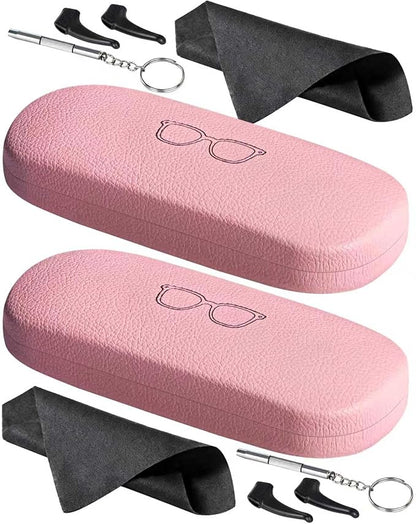 RayLove Glasses Case, 2 Pack Unisex Hard Shell Eyeglass Case PU Leather Hard Eyeglass Case with Eyewear Accessories