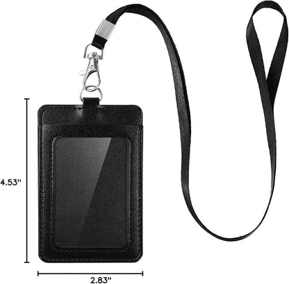 E&EY ID Badge Holder with Lanyard PU Leather Badge ID Card Holder Vertical (1)