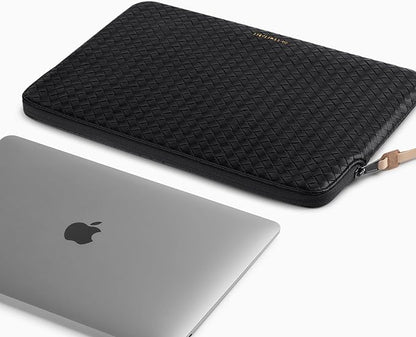 Comfyable Woven Laptop Sleeve 13 Inch 14 Inch Compatible with MacBook Air M5 & MacBook Pro M5 Pro/Max 2026, Faux Leather Mac Travel Case for Men Women, Black