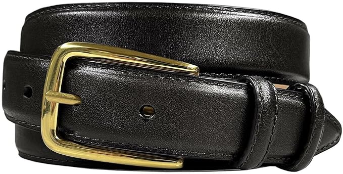 Andrew/Armando - Dress Belt Solid Brass Buckle (Gold & Silver) Genuine Full-Grain Cowhide Leather Belt 1-1/8"(30mm) Wide
