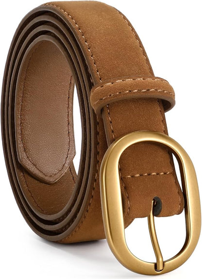 VONMELLI Faux Women's Suede Belt for Jeans Dresses Ladies Leather Belt with Vintage Gold Buckle