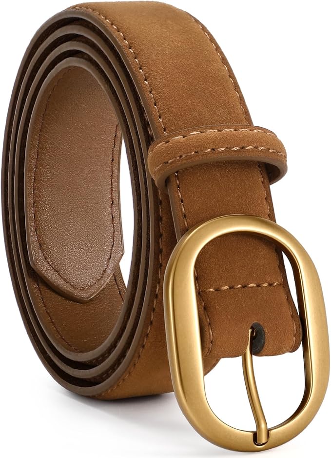 VONMELLI Faux Women's Suede Belt for Jeans Dresses Ladies Leather Belt with Vintage Gold Buckle