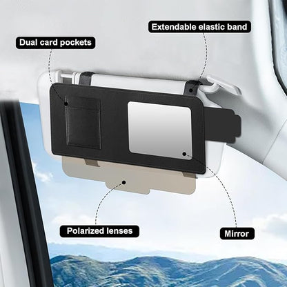 Car Visor Extender with Mirror & Polarized UV400 Lens – 2-in-1 Sun Blocker & Mirror – Retractable Anti-Glare Sunshade Attachment – Reduces Glare, UV, Fog & Snow – 13" Universal Fit – Safe Driving