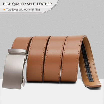SENDEFN Men's Leather Belt Automatic Ratchet Buckle Slide Belt for Dress Casual Trim to Fit with Gift Box