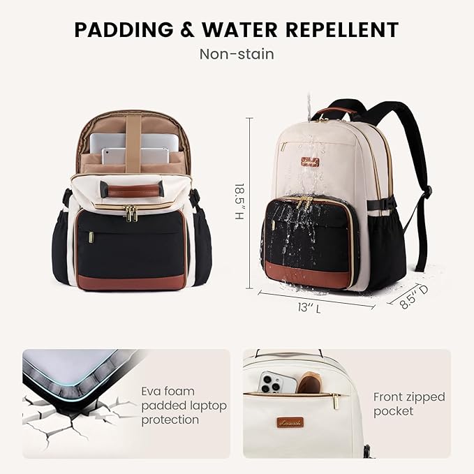 LOVEVOOK Lunch Backpack with Lunch Compartment,17 Inch Laptop Work Travel Insulated Cooler Backpack, Waterproof College Teacher Lunch Bag Box with Tumbler Holder,Gifts for Men Women,Beige-Pink-Brown