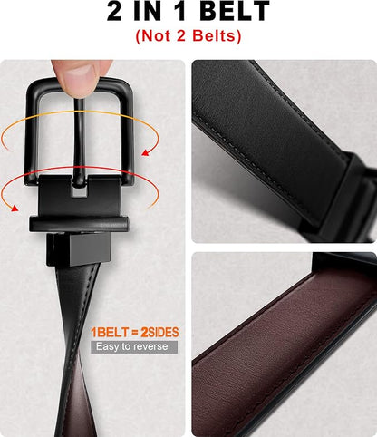 BULLIANT Men's Belt,Reversible Belt Adjustable For Gift Men 1.25”-Cut For Fit-2 Sides in 1 Belt(Not 2)