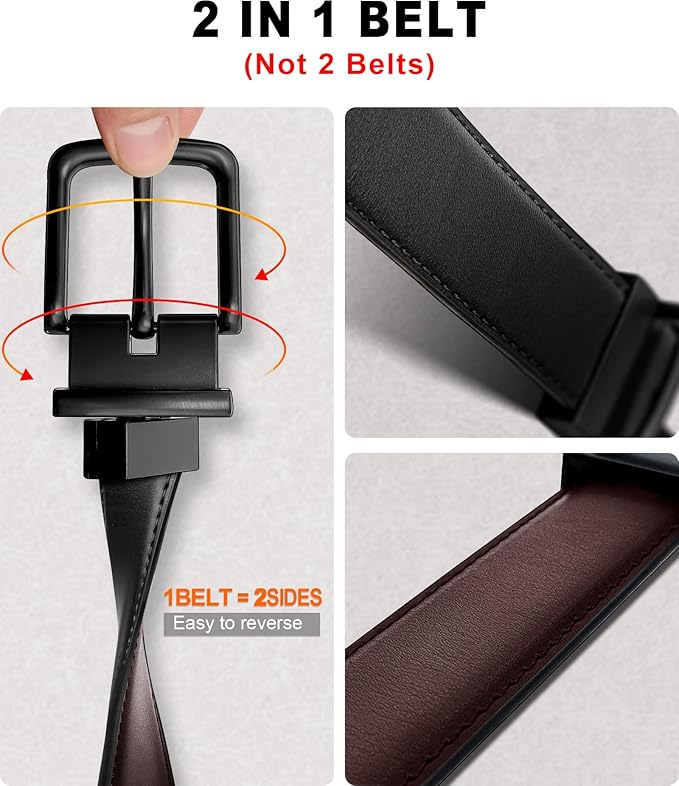 BULLIANT Men's Belt,Reversible Belt Adjustable For Gift Men 1.25”-Cut For Fit-2 Sides in 1 Belt(Not 2)