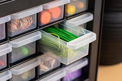 IRIS USA Small Plastic Storage Drawers, Made in USA, 16-Drawer Organizer, Stackable Teacher Toolbox for Crafts, Crayons, Beads, Screws, Hardware, Building Bricks, Desk & Garage Storage – Black