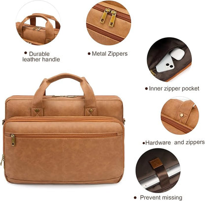 Briefcase for Men Leather Laptop Bag 16 Inch Messenger Bag Vintage Crossbody Laptop Computer Bag for Business,Work,Travel