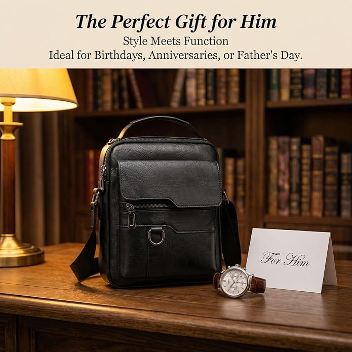 Men's Leather Crossbody Bag, Casual leather Bag for Men, Crossbody Bag Office Business,Handbag Purse Zipper