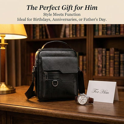 Men's Leather Crossbody Bag, Casual leather Bag for Men, Crossbody Bag Office Business,Handbag Purse Zipper