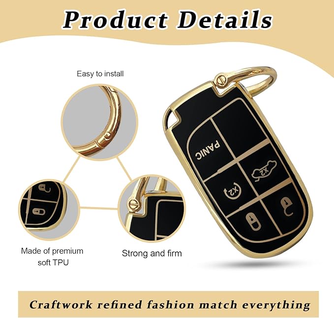 for Jeep Key Fob Cover Keychain Soft Full Protection Key Case Shell, Car Accessories for Man,Girls, Women, Compatible with Jeep Smart Key 3 4 5 Buttons Protector(Black)