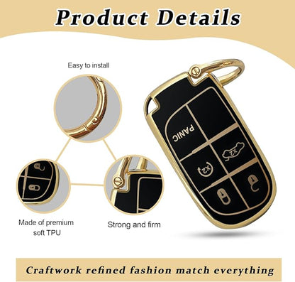 for Jeep Key Fob Cover Keychain Soft Full Protection Key Case Shell, Car Accessories for Man,Girls, Women, Compatible with Jeep Smart Key 3 4 5 Buttons Protector(Black)
