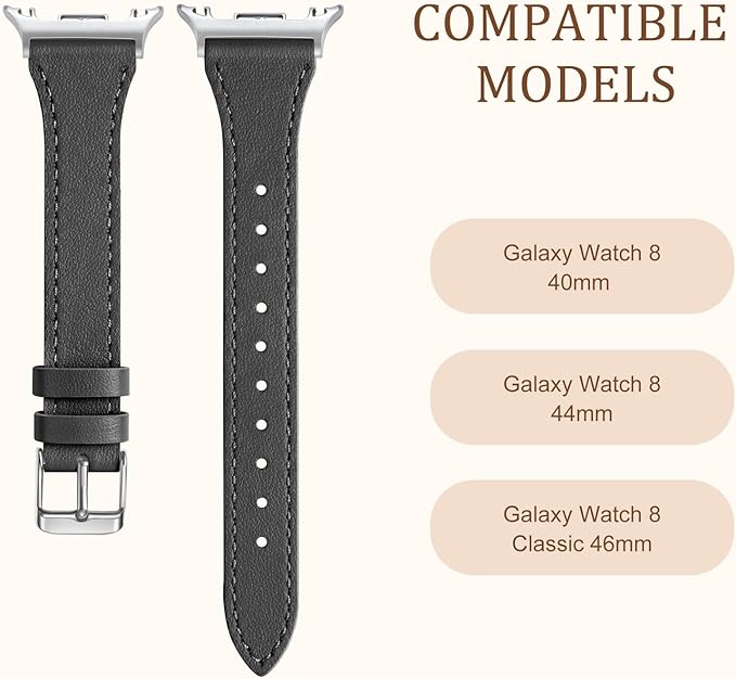 GEAK Slim Leather Band Compatible with Samsung Galaxy Watch 8 40mm 44mm/Watch 8 Classic 46mm, No Gap Adjustable Genuine Leather Replacement Dressy Strap for Samsung Watch 8 Bands Women
