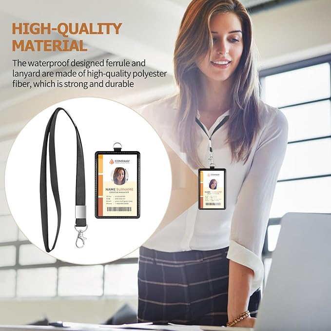 PU Leather ID Badge Holder Extra Thick ID Card Name Badge Holder with 1 Clear ID Window 1 Credit Card Slot for Office Staffs, Teachers/Students, Workers, Cruise Cards, Bus/Metro Cards (2 Pack Black)