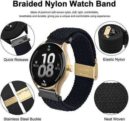 WOCCI 18mm Braided Nylon Watch Band for Men and Women, Quick Release, Golden Stainless Steel Buckle (Black)