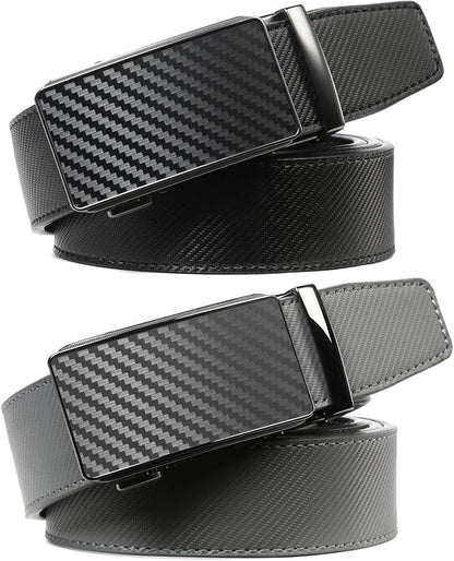 2 Pack Ratchet Belt 1 3/8", Mens leather Dress Belt in Gift Set Size 28"-62" Adjustable waist Trim to Fit