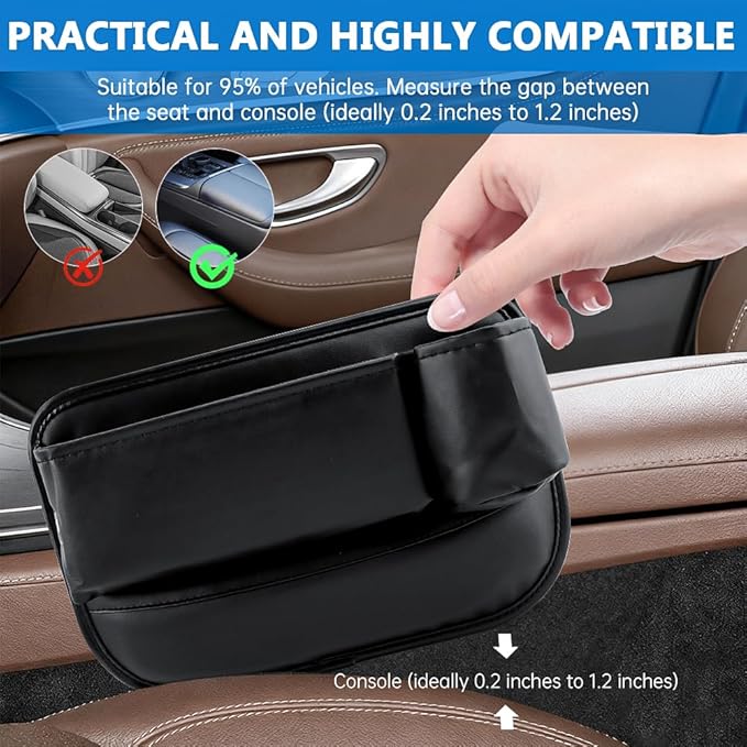 Car Seat Gap Filler Organizer, 2 Pack Multifunctional Car Seat Organizer with Car Seat Hooks, Universal Car Seat Storage Box for Phone, Glasses
