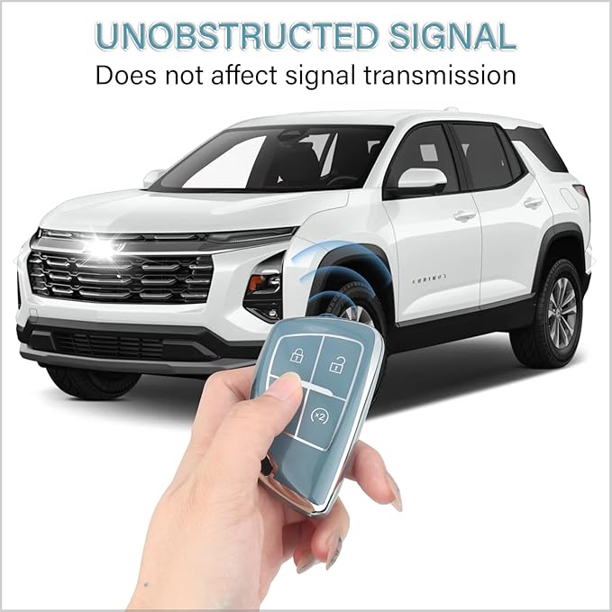 QBUC for Chevy Key Fob Cover with Keychain Soft TPU Protection Case Compatible with 2021-2026 Chevy Colorado Equinox Silverado GMC Canyon Sierra Terrain 4-Buttons(Chrome Trim Blue)