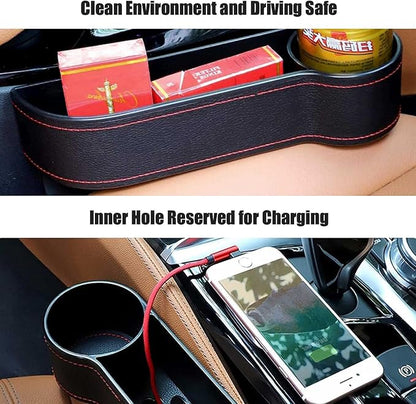2 Pcs Car Seat Gap Filler - Leather Car Seat Crevice Storage Box with Adhesive Foam Pads, Car Gap Filler Organizer for Front Seat Gap Filler Between Car Seat and Console, Universal Fit