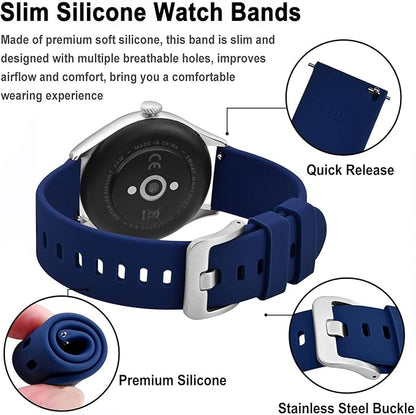 BISONSTRAP Silicone Watch Bands, Slim Watch Straps with Quick Release, 18mm, Dark Blue with Silver Buckle