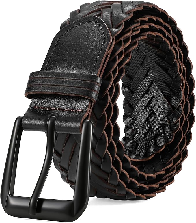 Braided Leather Belt for Men Adjustable Woven Golf Belt for Causal Shorts Pants Jeans 1.4'' Width