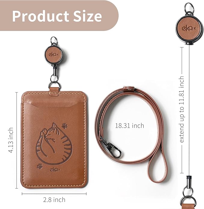 EKAX ID Badge Holder with Adjustable Lanyard & Retractable Badge Reel Clip, Double-Sided Card Holder for Office, Bus Pass, Student, Nurse, Police, Teacher-Hug Kitten