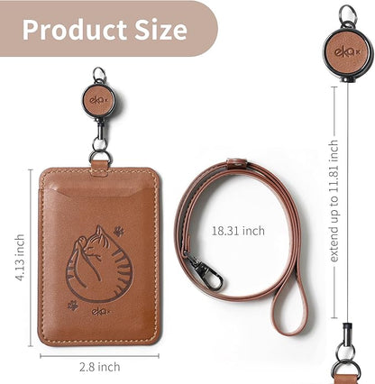 EKAX ID Badge Holder with Adjustable Lanyard & Retractable Badge Reel Clip, Double-Sided Card Holder for Office, Bus Pass, Student, Nurse, Police, Teacher-Hug Kitten