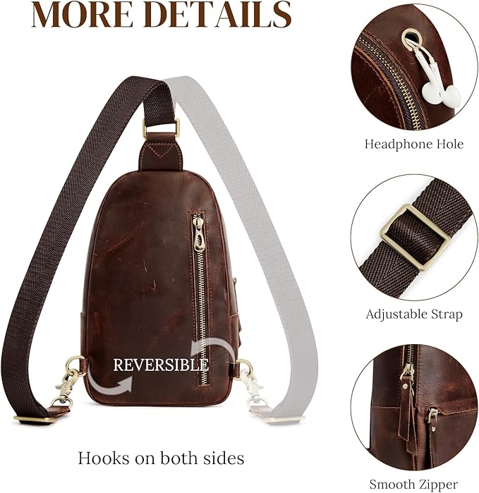 S-ZONE Leather Sling Bags for Women Men, Fanny Packs, Small Crossbody Purse Chest Bag with RFID Blocking