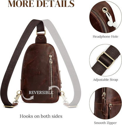 S-ZONE Leather Sling Bags for Women Men, Fanny Packs, Small Crossbody Purse Chest Bag with RFID Blocking