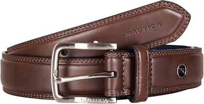 Nautica Men's Dress Leather Belt for Suits and Pants | Classic | Business | Fashion | Adjustable | Metal Buckle
