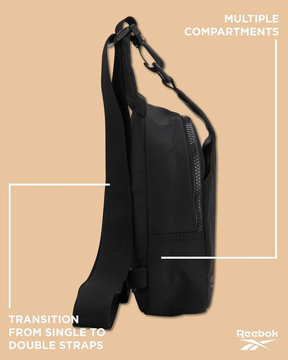 Reebok Unisex Crossbody Sling Bags – Compact Convertible Strap Cross Body Bag Travel Sling Bag - Gym & Travel Essential, Berry Black