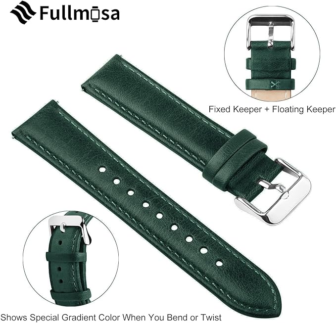 Fullmosa Watch Band, Quick Release Leather Watch Strap for Men Women, Replacement Bands Width 12mm 14mm 16mm 18mm 19mm 20mm 21mm 22mm 24mm