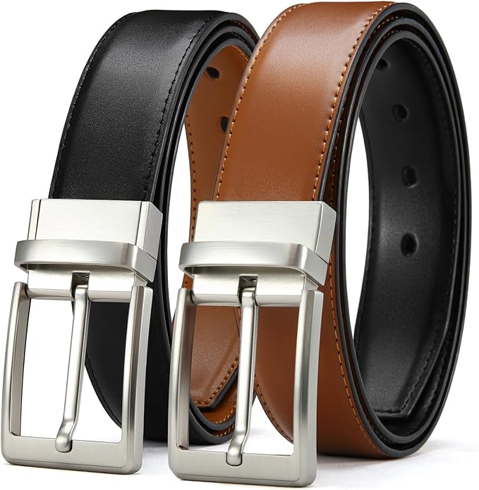 CHAOREN Reversible Mens Belt 1 Piece – Leather Belt Men for Dress Pants - Single Belt, 2 Colors