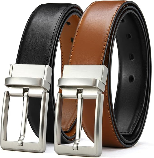 CHAOREN Reversible Mens Belt 1 Piece – Leather Belt Men for Dress Pants - Single Belt, 2 Colors