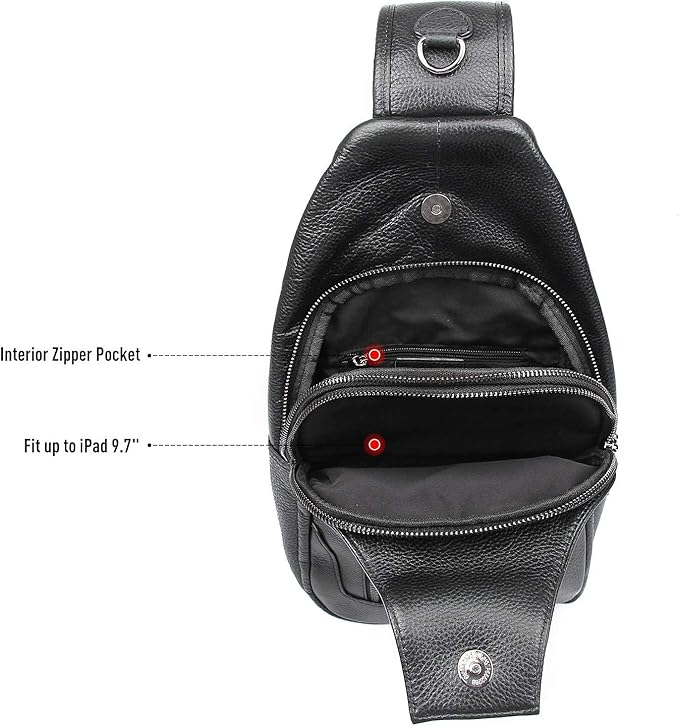 Polare Cowhide Leather Waterproof Casual Daypack Sling Shoulder Chest Crossbody Bag For Men