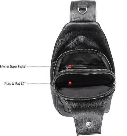 Polare Cowhide Leather Waterproof Casual Daypack Sling Shoulder Chest Crossbody Bag For Men