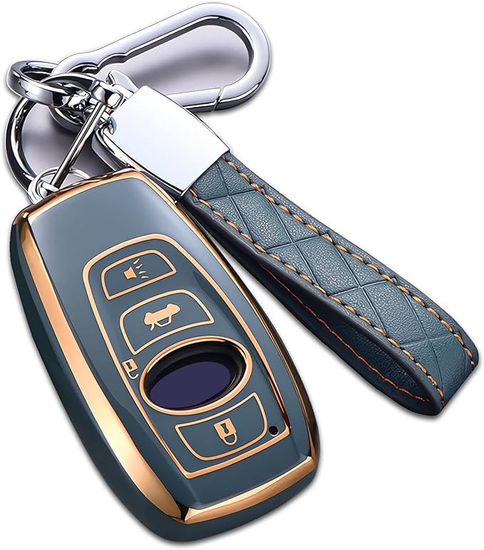 for Subaru Key Fob Cover with Keychain, for Forester Outback BRZ Legacy CrossTrek Premium Soft TPU 360 Degree Protection Key Case Remote Key Holder (Size B-Grey)