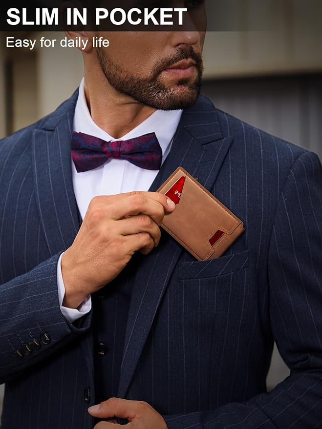 GHUKY Wallet for Men RFID Wallet with Money Clip, Slim Pop Up Card Holder for 10-12 Cards, Minimalist Smart Credit Card Case with ID Window, Bifold Metal Wallet for Front Pocket, Gifts for Men