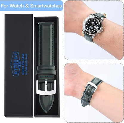 OTTOODY Leather Watch Bands Quick Release, Elegant Top Grain Leather Watch Straps for Men & Women, Choice of Color & Width - 18mm, 19mm, 20mm, 21mm or 22mm Wristbands Bracelet for Watch & Smartwatch